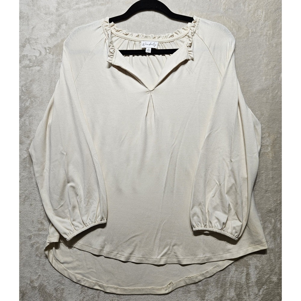 Wonderly Cream Peasant Blouse Womens M‎ Boho Elastic Neck Raglan Sleeve Top